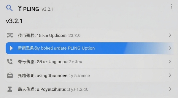 PLING应用更新日志界面截图，手机屏幕显示版本号v3.2.1和更新条目列表，背景为浅灰色，界面干净整洁，有蓝色高亮标记新增功能，整体风格偏向工具类应用的实用感