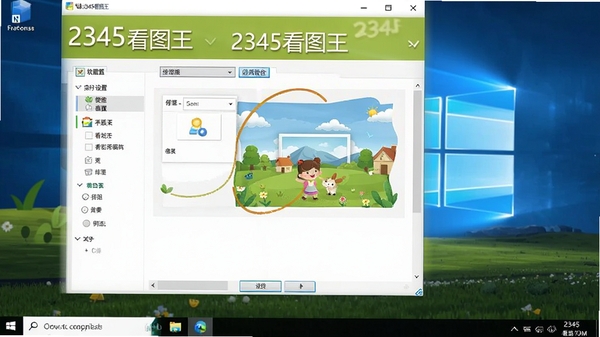 2345看图王软件在Windows电脑桌面上的运行效果图，图片展示软件设置选项，画面清晰，突出2345看图王软件名与友好的用户界面设计