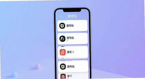 滴号玩多账号管理功能展示图，手机屏幕中显示整齐排列的账号卡片列表，每个卡片带有不同平台图标和账号备注，背景为柔和的蓝紫色调，画面风格现代简约，软件名称滴号玩在屏幕顶部清晰可见
