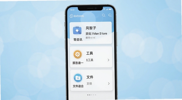 风智子安卓端主界面概览图,手机屏幕居中显示,背景为浅蓝色渐变虚化光斑,界面卡片式布局清晰展示资讯、工具、文件三大入口,整体风格清爽现代