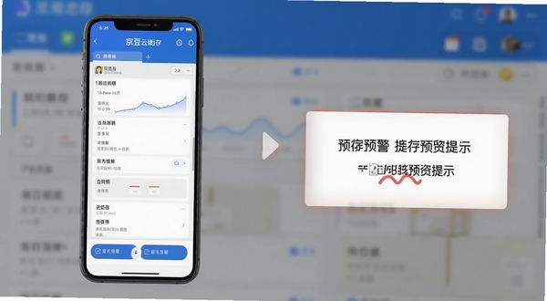 京豆云进销存移动端操作界面与库存预警提示预览图