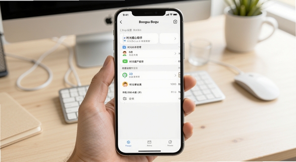 时光暖心助手权限设置操作指引图,手机屏幕显示权限管理页面,背景为浅色办公桌面,主体位于画面中央,界面元素清晰可见,适配Boogu模型生成