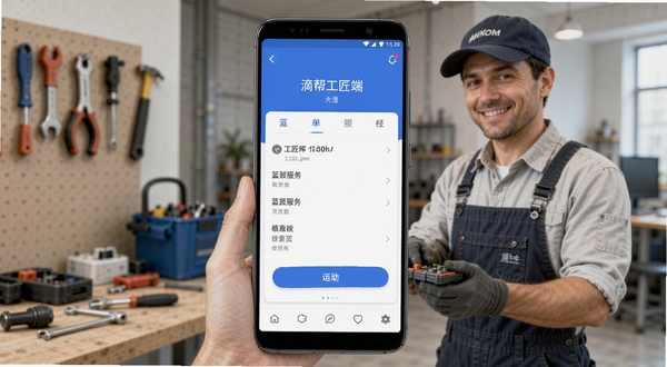 滴帮工匠端 手机接单界面 工匠师傅使用场景 蓝领服务 安卓应用展示图