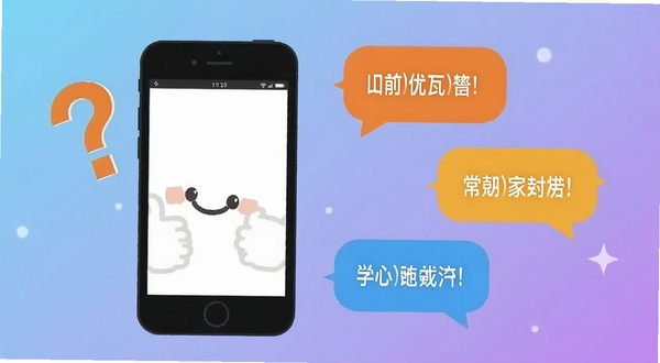uWatts优瓦时用户问答场景插画,画面展示手机屏幕旁有问号与对话气泡,气泡内写有常见问题关键词,背景为柔和的蓝紫渐变,整体风格扁平化且富有亲和力