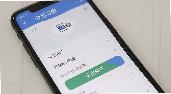 今日习惯 数据备份恢复界面 手机屏幕 导出导入按钮 简洁列表 浅色背景 扁平插画
