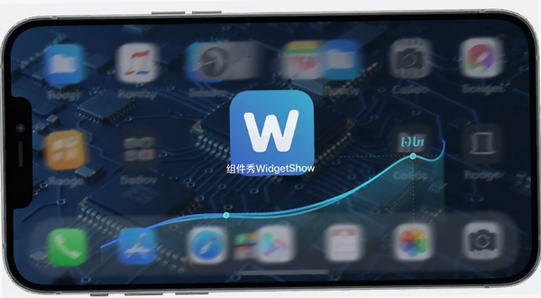 组件秀WidgetShow 性能优化示意图,画面展示手机桌面流畅滑动效果,背景为抽象的电路板纹理,画面中央显示组件秀WidgetShow图标与流畅度曲线,整体风格简洁科技感,适配Boogu模型生成