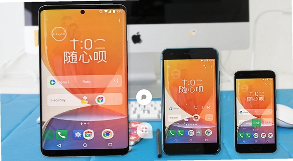 随心呗软件在多款不同尺寸安卓手机上运行展示的合成图，画面中包含大屏手机与小屏手机并排显示同一界面，背景为简洁桌面环境