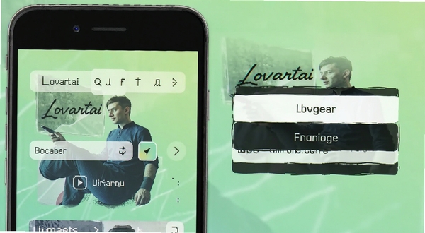 Lovartai海报制作设计导出设置界面,手机屏幕显示分辨率选项与格式选择按钮,背景为浅绿色渐变,画面简洁清晰