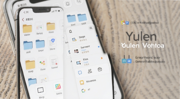 Yulen 软件界面清爽展示，手机屏幕上排列着文件整理与工具面板，浅色背景，扁平化设计风格，细节清晰，适合作为下载站配图