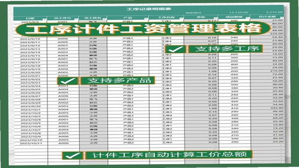易格计件 工资报表导出界面
