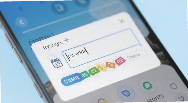 一部安卓手机屏幕特写，界面显示 trytogo 的任务添加弹窗，文字输入框中带有日历图标和彩色标签选项，背景为柔和的浅蓝色渐变，画面简洁明快，体现极简录入的设计理念