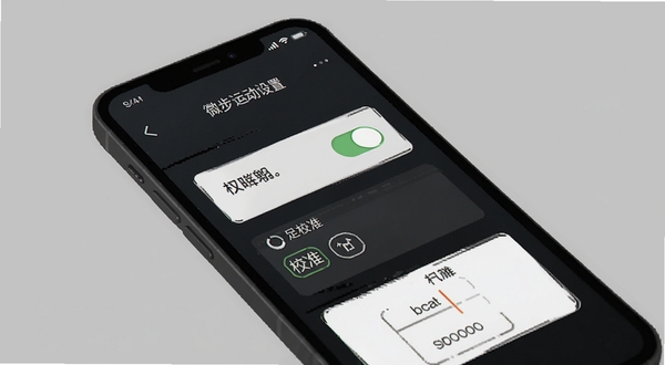 微步运动设置界面截图风格示意图,画面展示手机屏幕上的权限开关与校准选项,背景为简约灰色调,突出操作指引元素