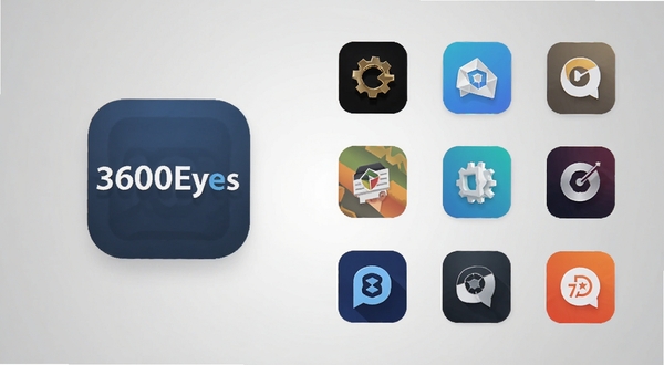 3600Eyes同类工具对比示意图,画面左侧为3600Eyes图标,右侧排列多个工具图标,背景为浅灰色渐变,风格简洁商务