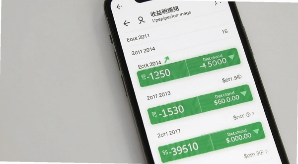 摩耶推广端 收益明细列表界面 手机屏幕显示绿色收入数字与日期列表 背景为简约白色 突出财务清晰透明