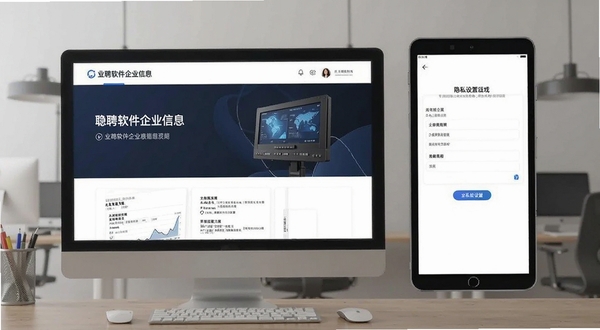 业聘软件企业信息页面与隐私设置界面预览图