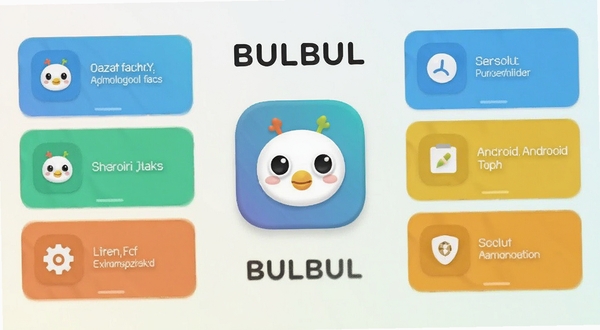 一款名为BULBUL的安卓应用主界面展示，画面中心是圆润的软件图标与简洁的功能卡片布局，背景为浅色渐变，整体风格清爽现代，突出BULBUL品牌名称