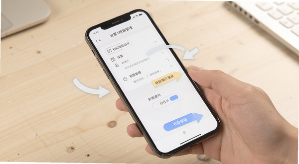 秋招模拟器移动端操作界面，手机屏幕展示设置与权限管理页面，背景为浅色桌面，画面清晰，突出操作引导感