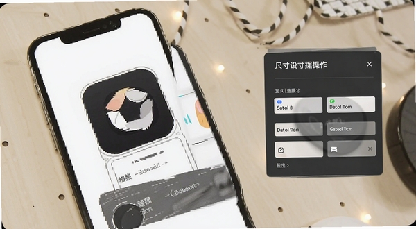 一键logo设计移动端操作界面展示导出设置与尺寸选择面板，画面主体为手机屏幕中的矢量导出选项，背景为浅色桌面环境