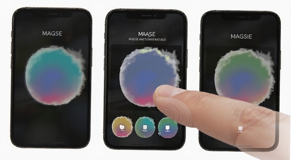 Magpie移动端取色操作步骤示意图，手指点按手机屏幕选取颜色，画面简洁明亮，突出交互细节