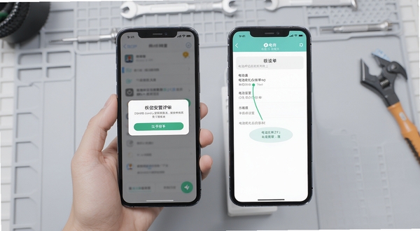 DSH伴侣安装权限设置示意图，手机屏幕展示权限授予弹窗与电池优化白名单设置页面，背景为浅灰工作台场景，画面干净整洁，突出操作引导感