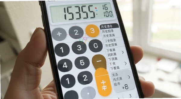 太简单了8软件界面展示，简洁数字计算器风格，明亮背景，大按钮数字键盘，历史记录列表清晰可见，手机屏幕特写，真实使用场景，室内自然光